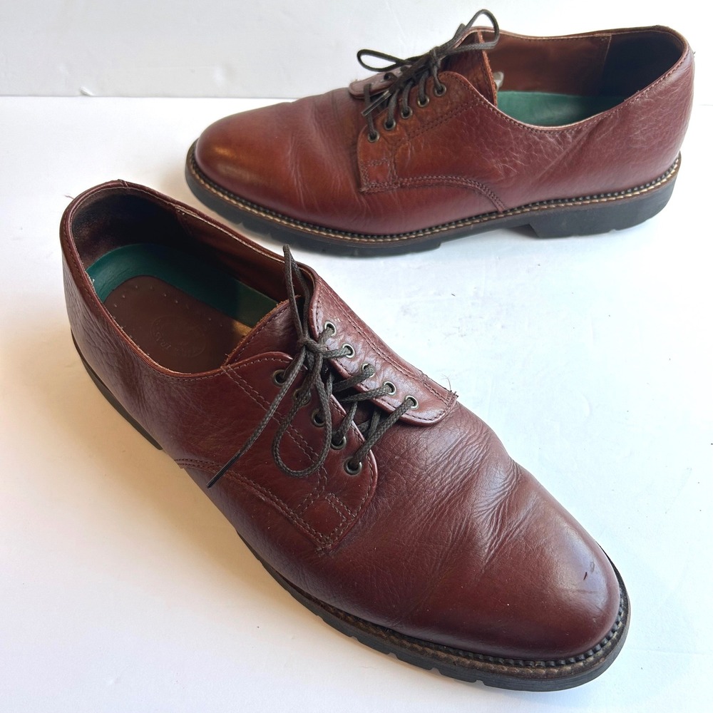 H.S. Trask Bison Oxfords Mens 10 Pebbled Leather Brown Derby Gallatin USA Made